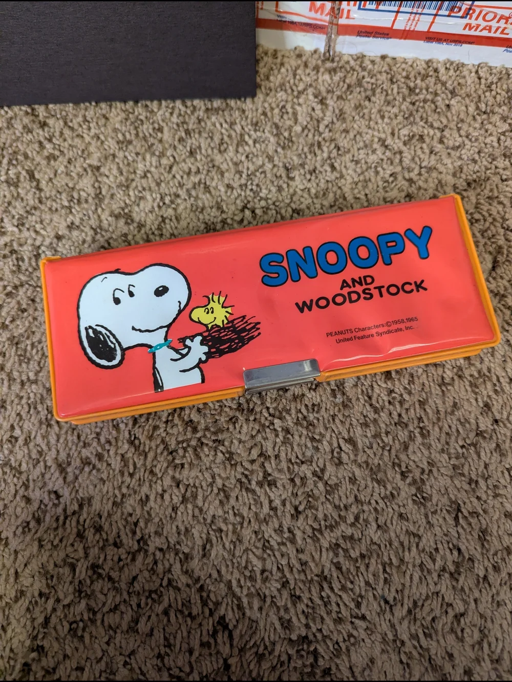 Snoopy and Woodstock Red Tin Pencil Box - Picture 1 of 9